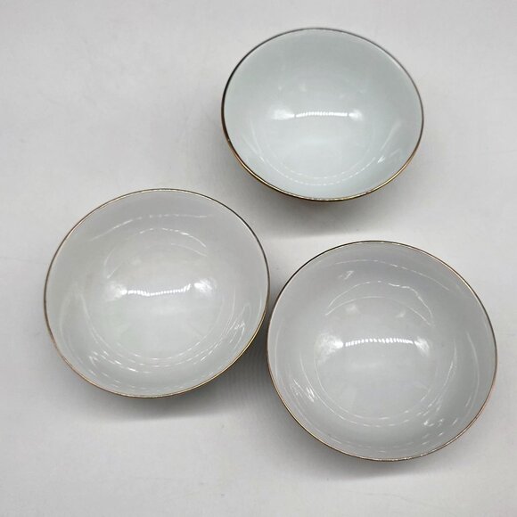 Chinese Porcelain Soup Bowls Floral Butterfly Heart Design Gold Trim 3.5" Set of - Picture 3 of 5